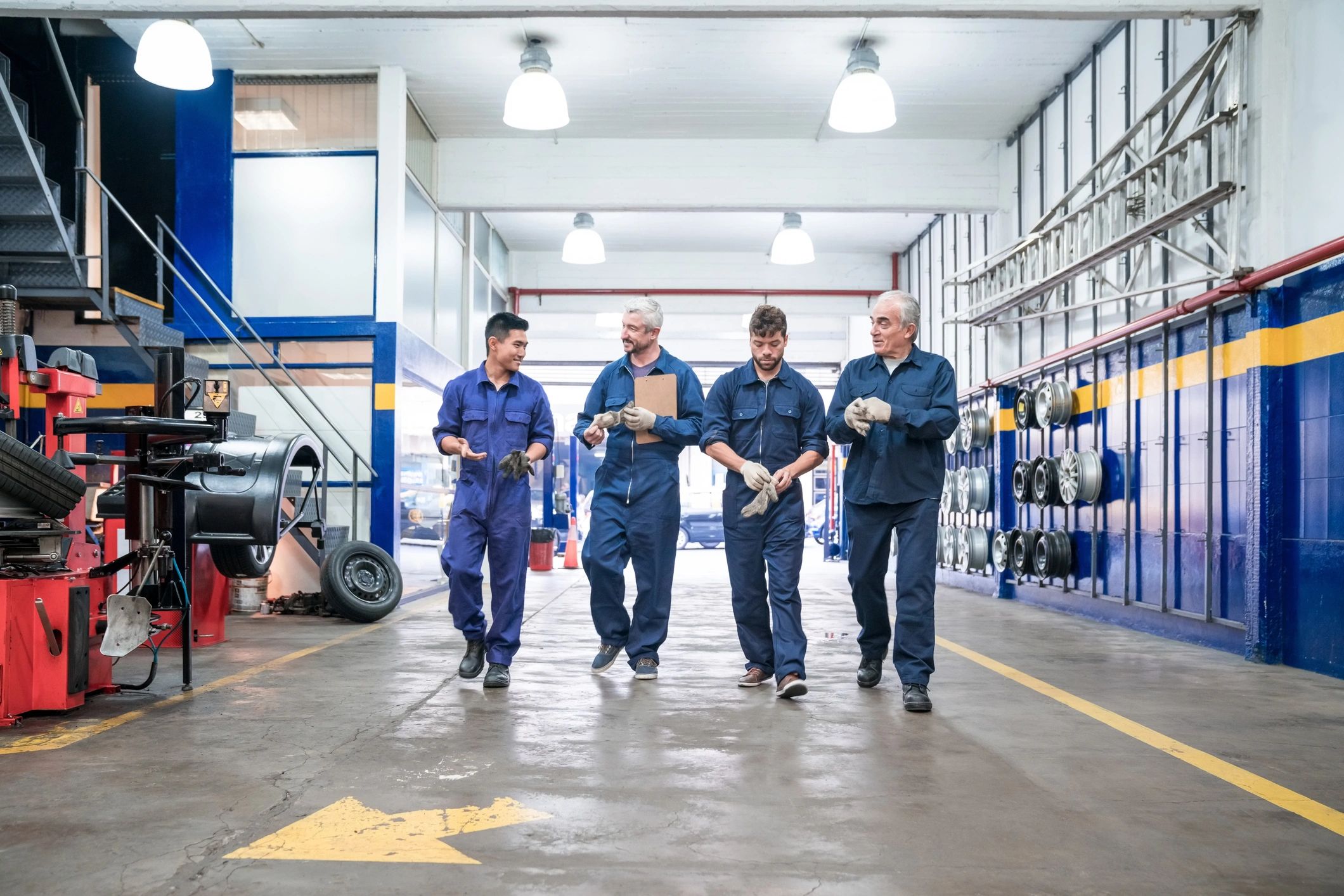 auto repair shop team working